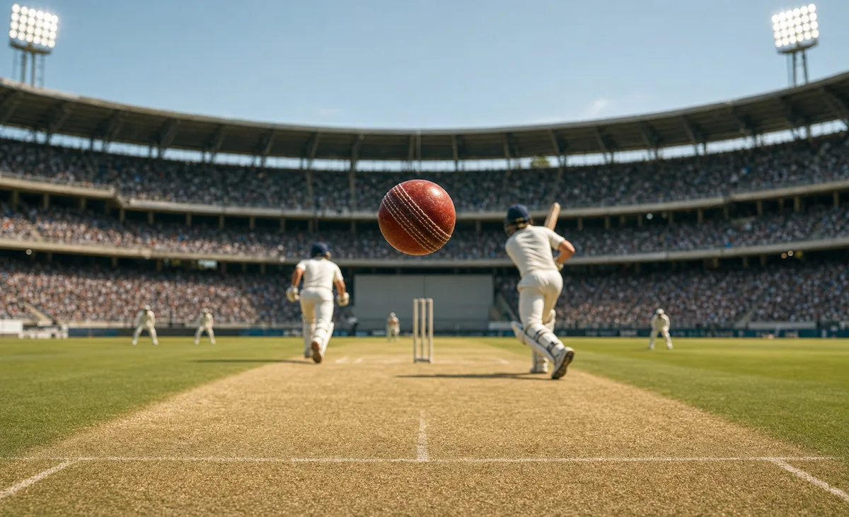 Cricket Team Scoring with Ball in Focus