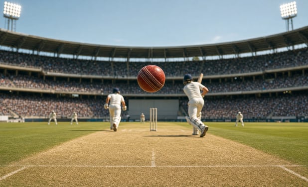 Cricket Team Scoring with Ball in Focus