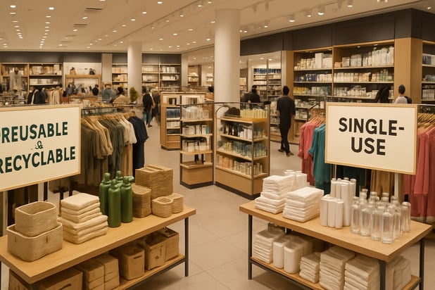 Reusable displays which have been chosen for their positive environmental impact over single-use displays.