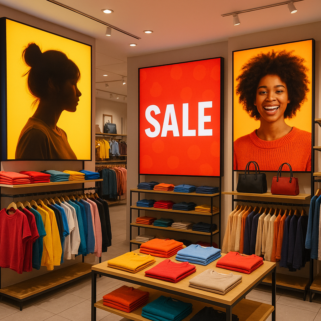 A vibrant retail space featuring eye-catching back